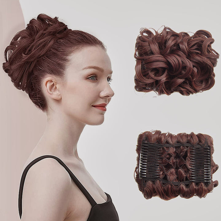 Lockiges Dutt-Haarteil 2er-Set | Voluminöser Messy Bun mit elastischem Haargummi für schnelle Hochsteckfrisuren