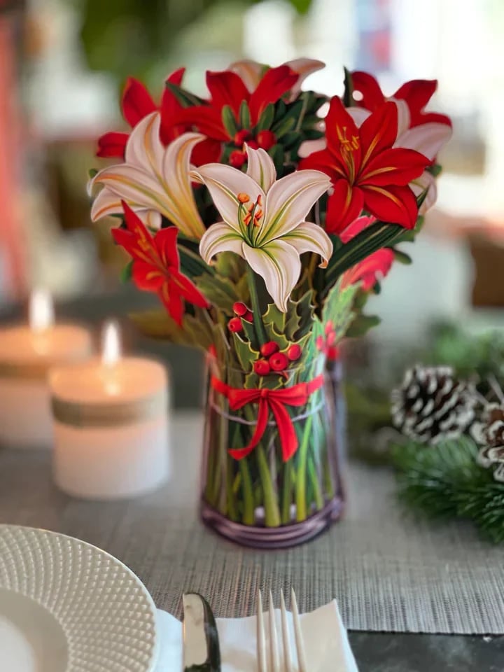 Pop-Up Papierblumenstrauß 3D | Blumenkarte mit Papiervase &amp; Grußkarte | Handgefertigt, langlebig | Deko-Geschenk 43×38 cm
