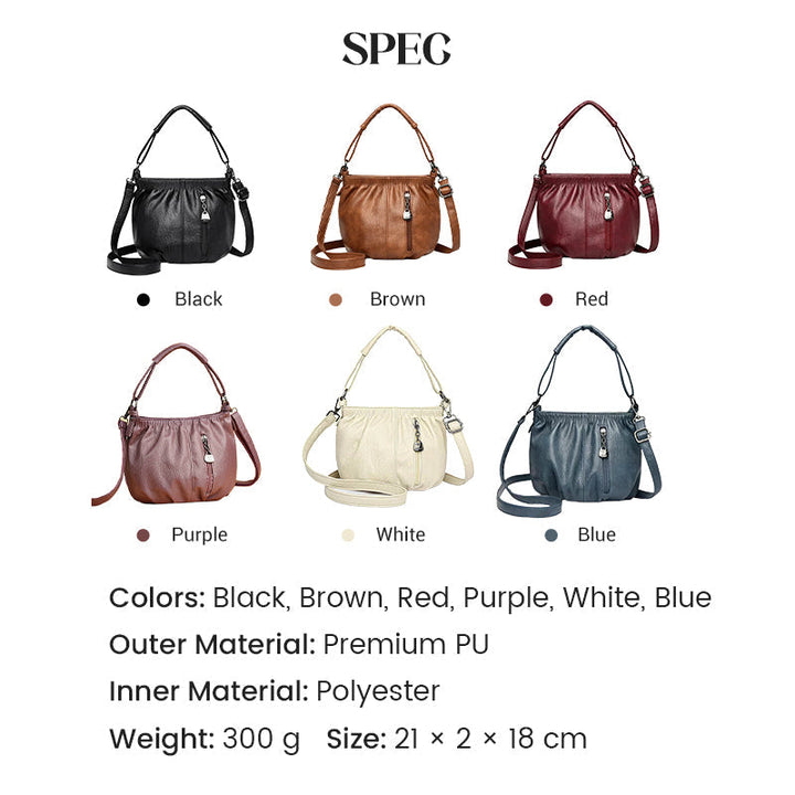 Damen Umhängetasche | Elegante Schultertasche aus PU mit Reißverschlussfächern