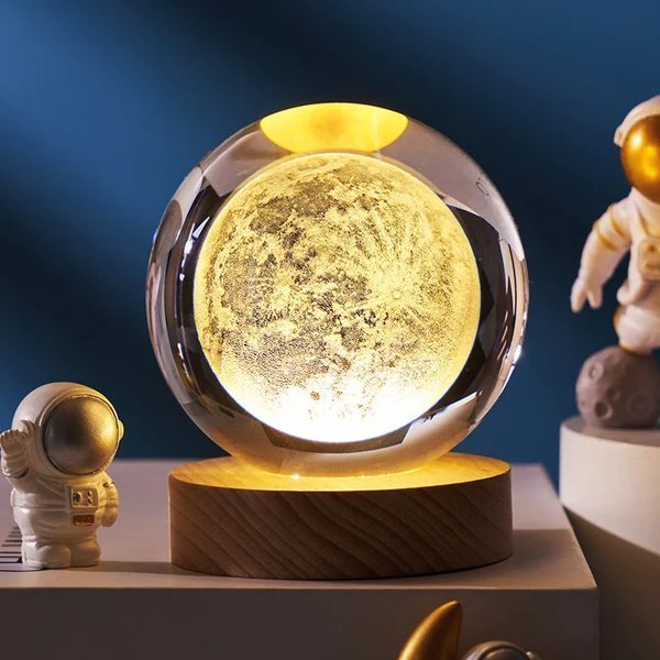 3D Kristallkugel Sonnensystem | Lasergravur | Optional mit LED-Lichtbasis &amp; Geschenkbox