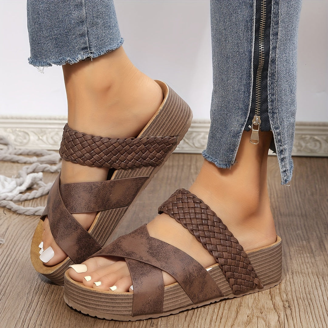 Damen gewebte Plateausandalen | Rutschfeste Sandalen mit 3–5 cm Plateau | Antik inspirierte Sommerschuhe
