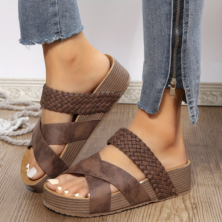 Damen gewebte Plateausandalen | Rutschfeste Sandalen mit 3–5 cm Plateau | Antik inspirierte Sommerschuhe