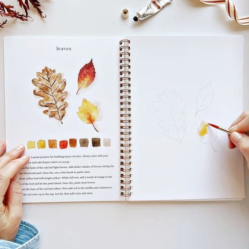 Aquarell-Arbeitsbuch für Anfänger | Malbuch mit 12 Motiven, Schritt-für-Schritt-Anleitungen und hochwertigem Aquarellpapier