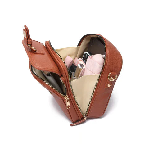 Borsa organizer donna a tracolla con 2 scomparti | Cerniere antifurto + 10 portacarte | Tracolla regolabile | 20x12x5 cm
