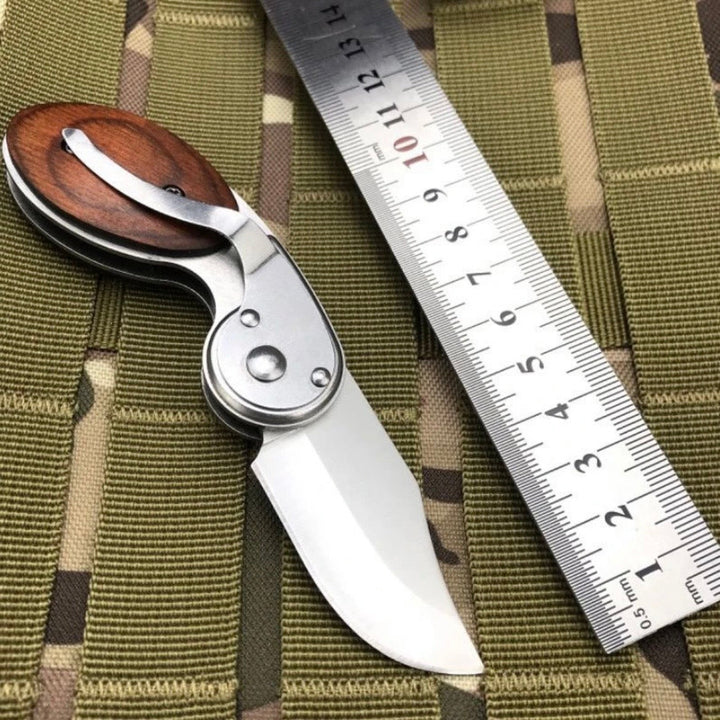 Mini Taschenmesser mit Holzgriff | Kompaktes Klappmesser mit Druckknopf für Outdoor, Camping &amp; Alltag