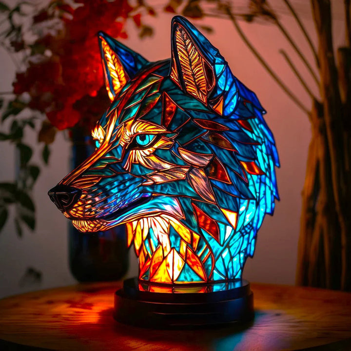 Tischlampe aus Buntglas mit Tiermotiv | Handgefertigt aus Glas &amp; Metall | Farbwechsel-LED, kompakt 20 × 15 × 12 cm