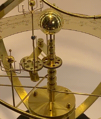 Mechanical Solar System Model made of Brass &amp; Semi-Precious Stones | 9 Planets + 28 Moons | Oak Wood Base, Movable Orbits