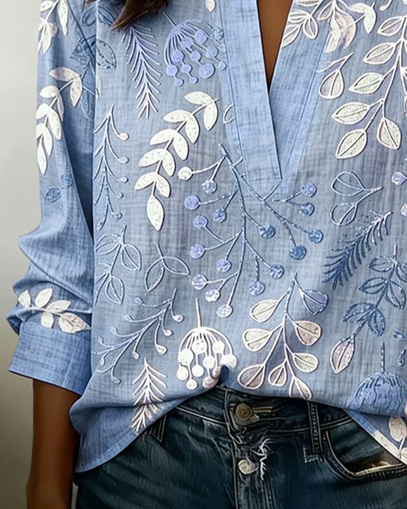 Damen Bluse mit Blumenmuster | Luftige Sommerbluse mit V-Ausschnitt &amp; lockerem Schnitt für Alltag, Freizeit &amp; Urlaub