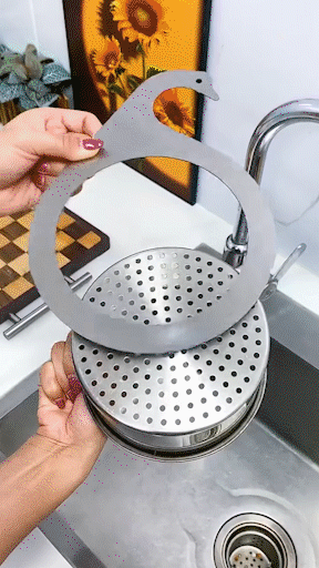 Triangular Stainless Steel Sink Organizer | Corner design for more space | Filters food residues to prevent drain clogs | Drains quickly