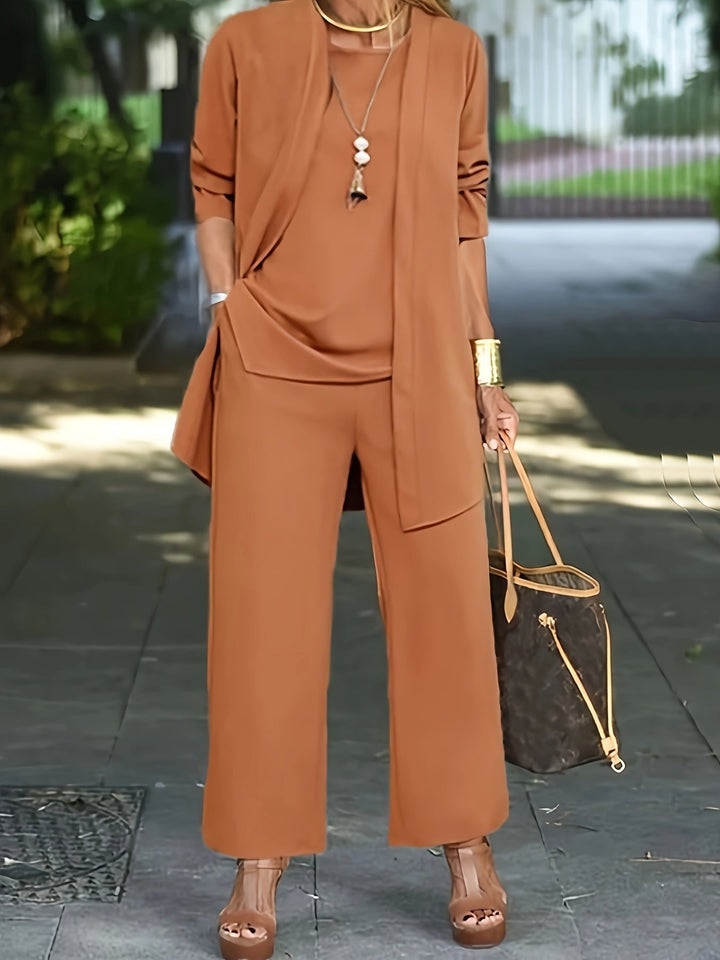 Damen 3-teiliges Set mit Bluse, Top &amp; Hose | Elegantes Freizeit- &amp; Lounge-Set | Luftiger Komfort | M–3XL