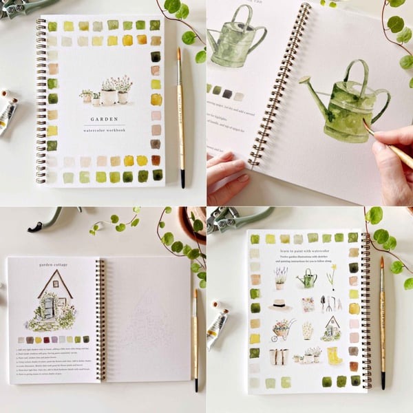 Aquarell-Arbeitsbuch für Anfänger | Malbuch mit 12 Motiven, Schritt-für-Schritt-Anleitungen und hochwertigem Aquarellpapier