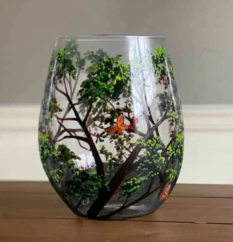 Hand-Painted Wine Glasses Set of 4 | Four Seasons with Tree Motifs | Brilliant Glass, approx. 350 ml | Dishwasher Safe &amp; Colorfast
