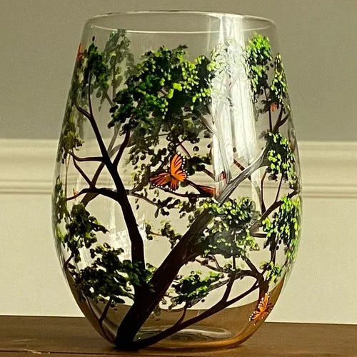 Hand-Painted Wine Glasses Set of 4 | Four Seasons with Tree Motifs | Brilliant Glass, approx. 350 ml | Dishwasher Safe &amp; Colorfast