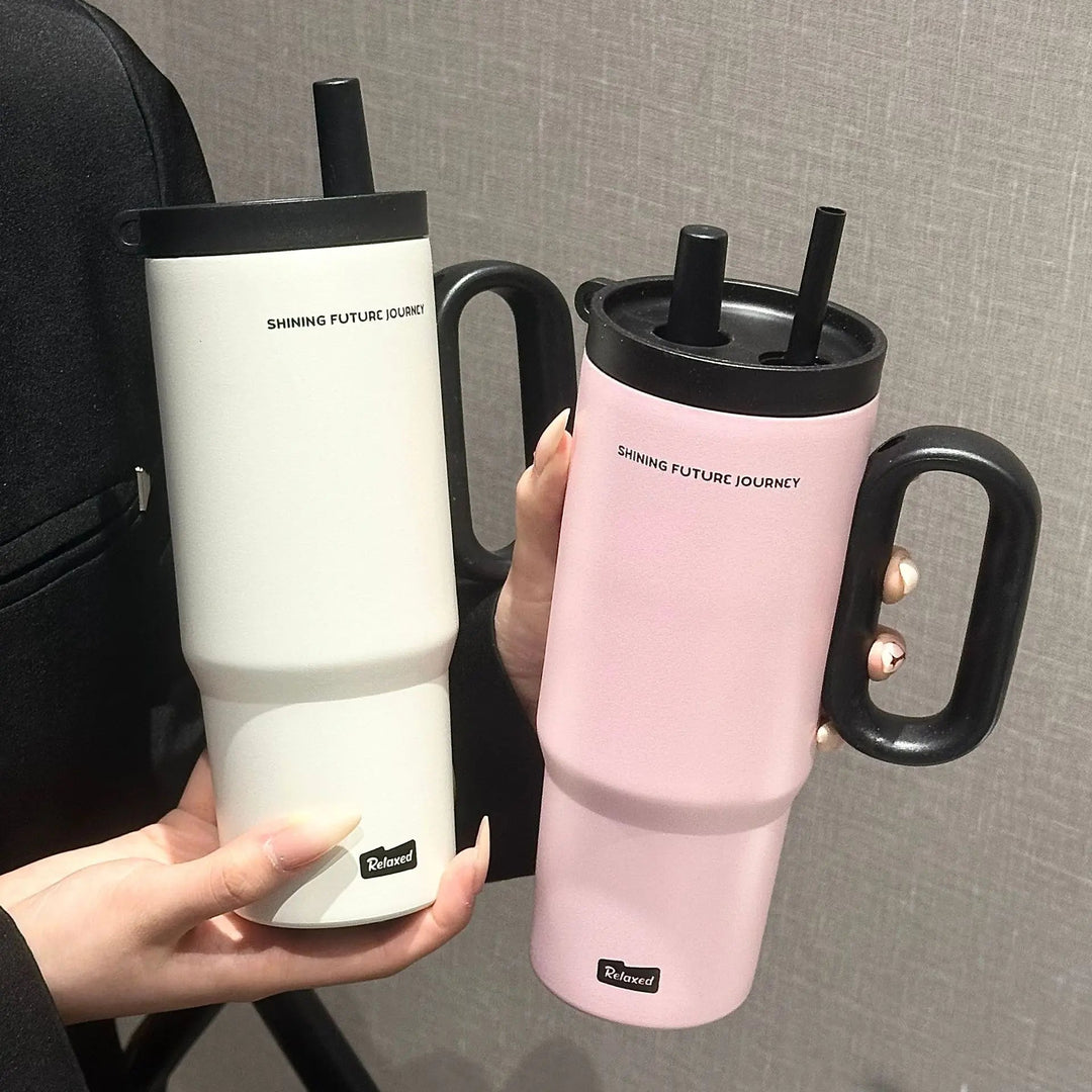 Edelstahl Trinkflasche 750 ml | Vakuumisoliert mit Strohhalm &amp; Griff für Alltag, Reisen und Outdoor