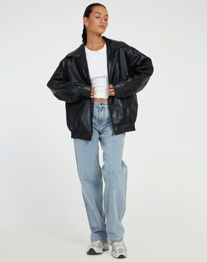 Damen Kunstlederjacke lang in Braun | Winterjacke aus PU-Leder mit lockerem, leicht tailliertem Schnitt für Herbst und Winter