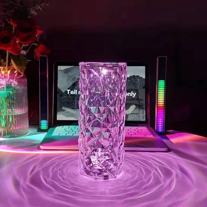 Kristall-Tischlampe mit 3D-Diamant-Effekt | Dimmbare RGB-LED-Lampe mit 16 Farben, Touch-Steuerung &amp; Fernbedienung