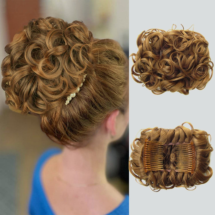 Lockiges Dutt-Haarteil 2er-Set | Voluminöser Messy Bun mit elastischem Haargummi für schnelle Hochsteckfrisuren