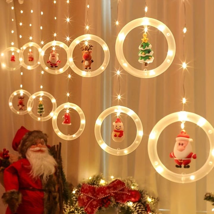 LED Weihnachtslichterkette mit Anhängern | Warmweiße Weihnachtsbeleuchtung mit Weihnachtsmann, Rentier und Schneemann für Innenräume