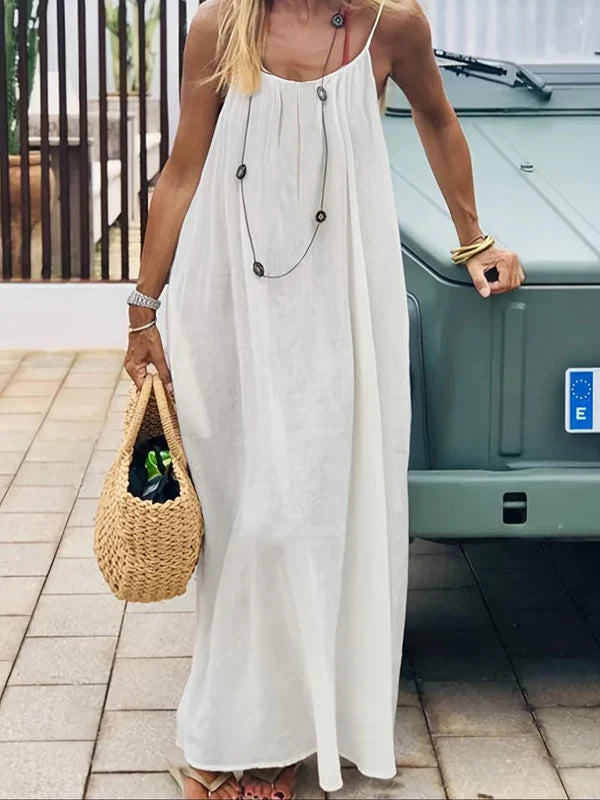 Abito cami donna senza schienale in misto cotone | Spalline sottili e vestibilità ampia | Abito estivo per vacanze e appuntamenti
