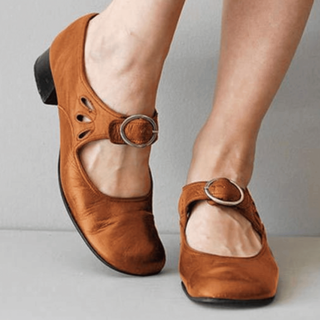 Damen Vintage-Sandalen mit niedrigem Absatz | Verstellbarer Riemen &amp; bequemer Halt für Alltag