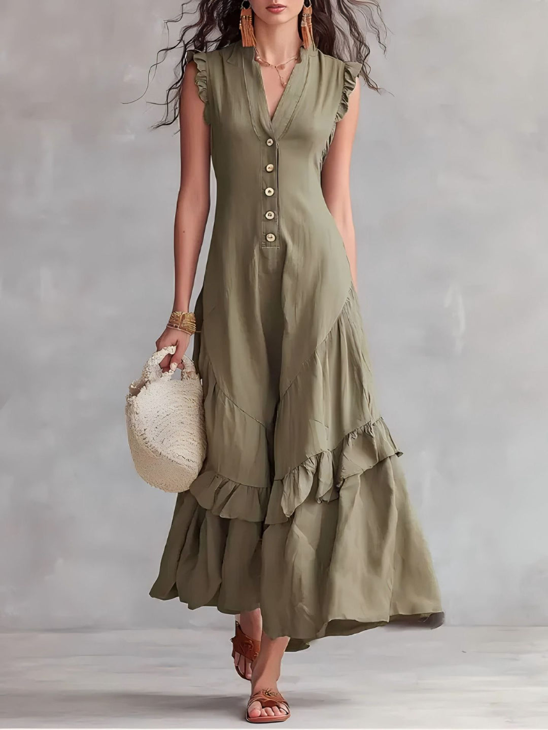Damen Maxikleid mit Plissee | Ärmelloses Sommerkleid mit ausgestelltem Saum