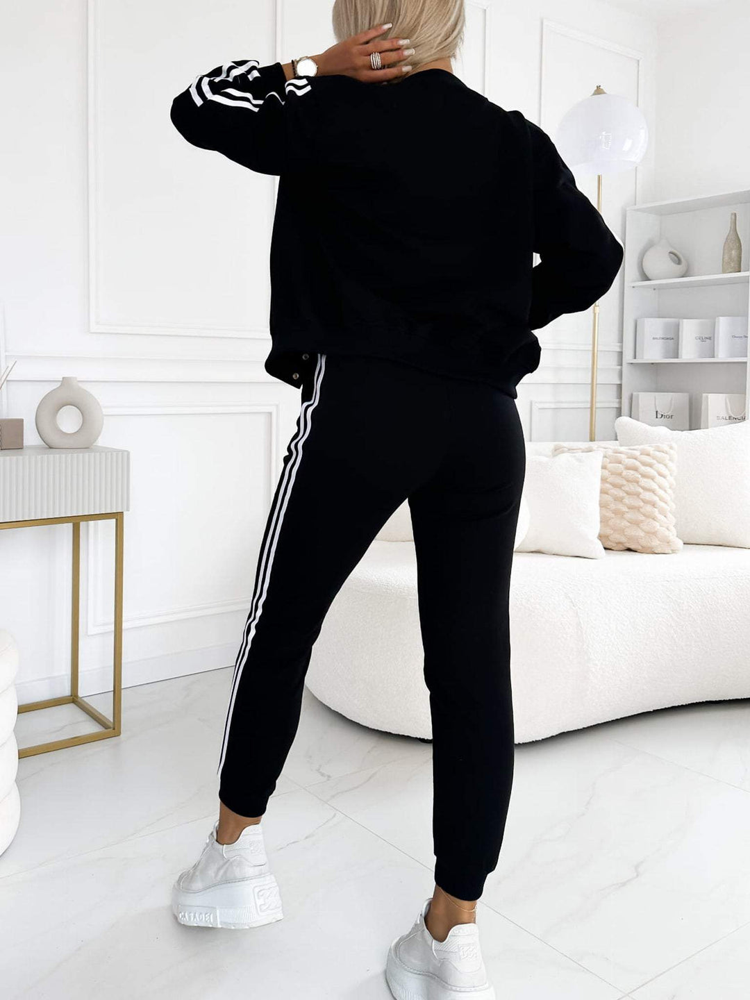 Women’s 3-piece set with baseball jacket, racerback top &amp; jogging pants | Warming &amp; breathable | Side stripe look | S–5XL