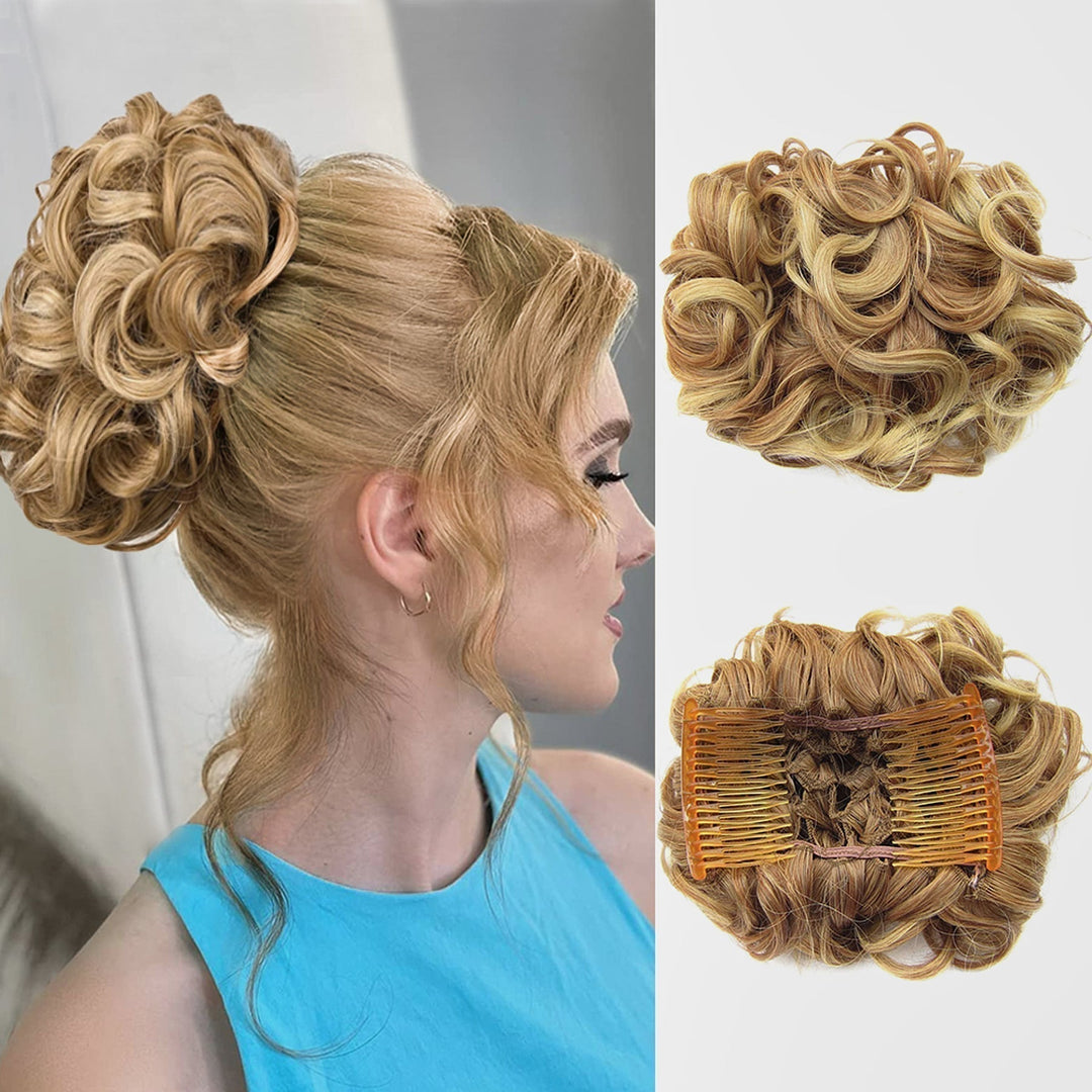 Lockiges Dutt-Haarteil 2er-Set | Voluminöser Messy Bun mit elastischem Haargummi für schnelle Hochsteckfrisuren
