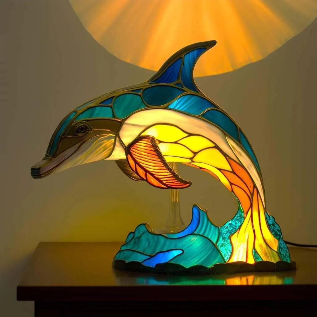 Tierlampe im Buntglas-Stil | 23 Tiermotive | Warmes Stimmungslicht | Deko-Tischlampe für Zuhause