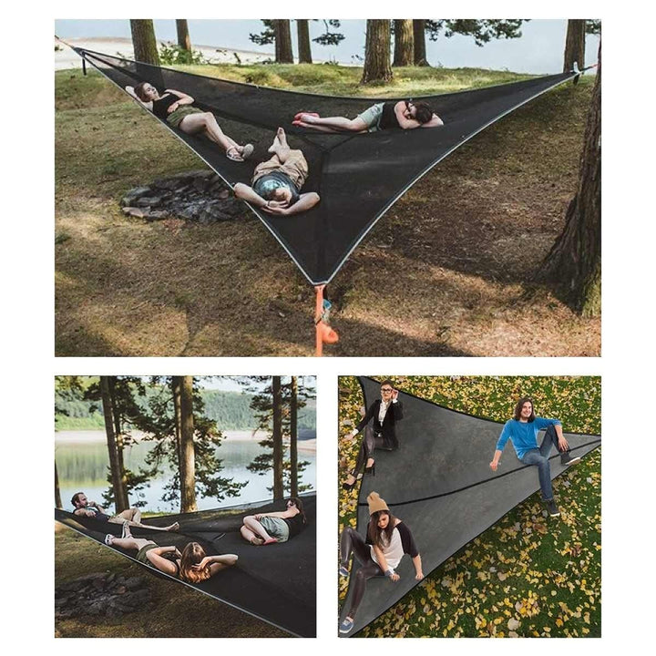 3-Punkt Camping Hängematte Dreieck | Bis 500 kg Tragkraft | Schwebend ohne ebenen Boden, Stauraumfächer für Outdoor &amp; Garten