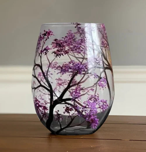 Handbemalte Weingläser mit Jahreszeiten-Baum | Künstlerisches Glasdesign | Elegantes Geschenk für Weinliebhaber