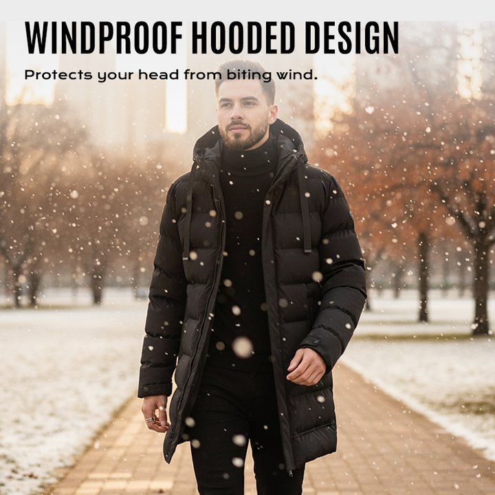 Winter Steppjacke Herren | Winddicht mit Kapuze &amp; verlängerter Passform für kalte Tage