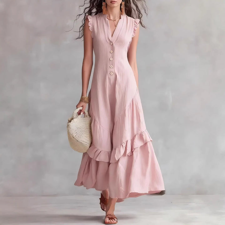 Damen Maxikleid mit Plissee | Ärmelloses Sommerkleid mit ausgestelltem Saum