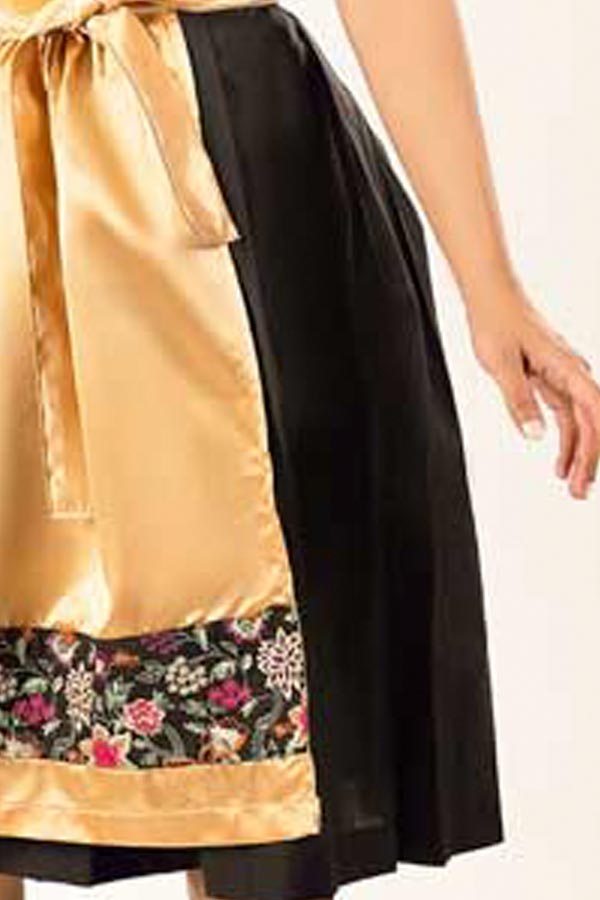 Dirndl Midi Damen Gold Floral | Trachtenkleid mit Blumenmuster, strukturiertem Mieder und Schürze für Oktoberfest