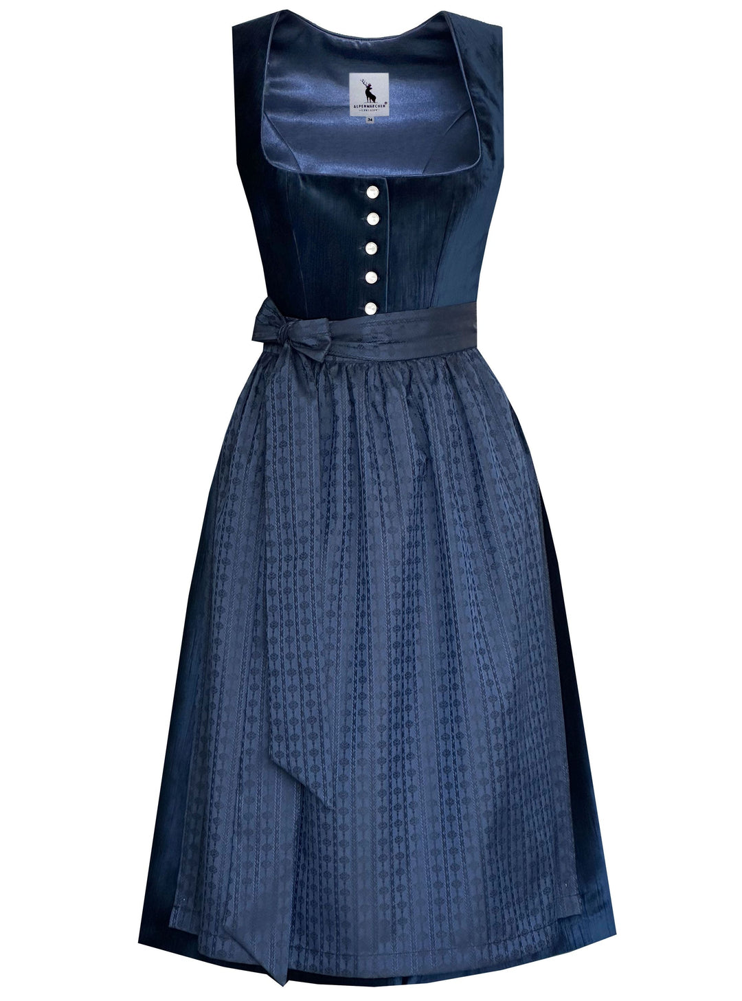 Midi Dirndl Damen | Klassisches Dirndl mit Samtoberteil, Knopfleiste und 65 cm Rocklänge für Volksfeste