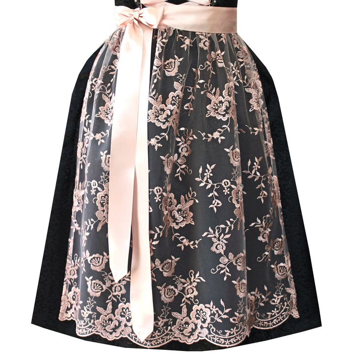 Dirndl Midi Damen | Klassisches Trachtenkleid mit Spitzenschürze, Froschmaulbordüre &amp; 60 cm Rocklänge für Oktoberfest