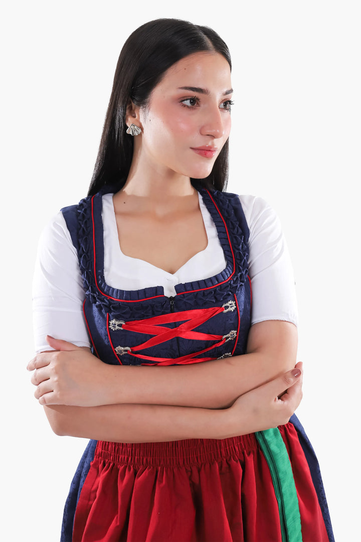 Dirndl Midi Damen | Traditionelles Trachtenkleid mit strukturiertem Mieder, Schürze und 60–70 cm Rocklänge