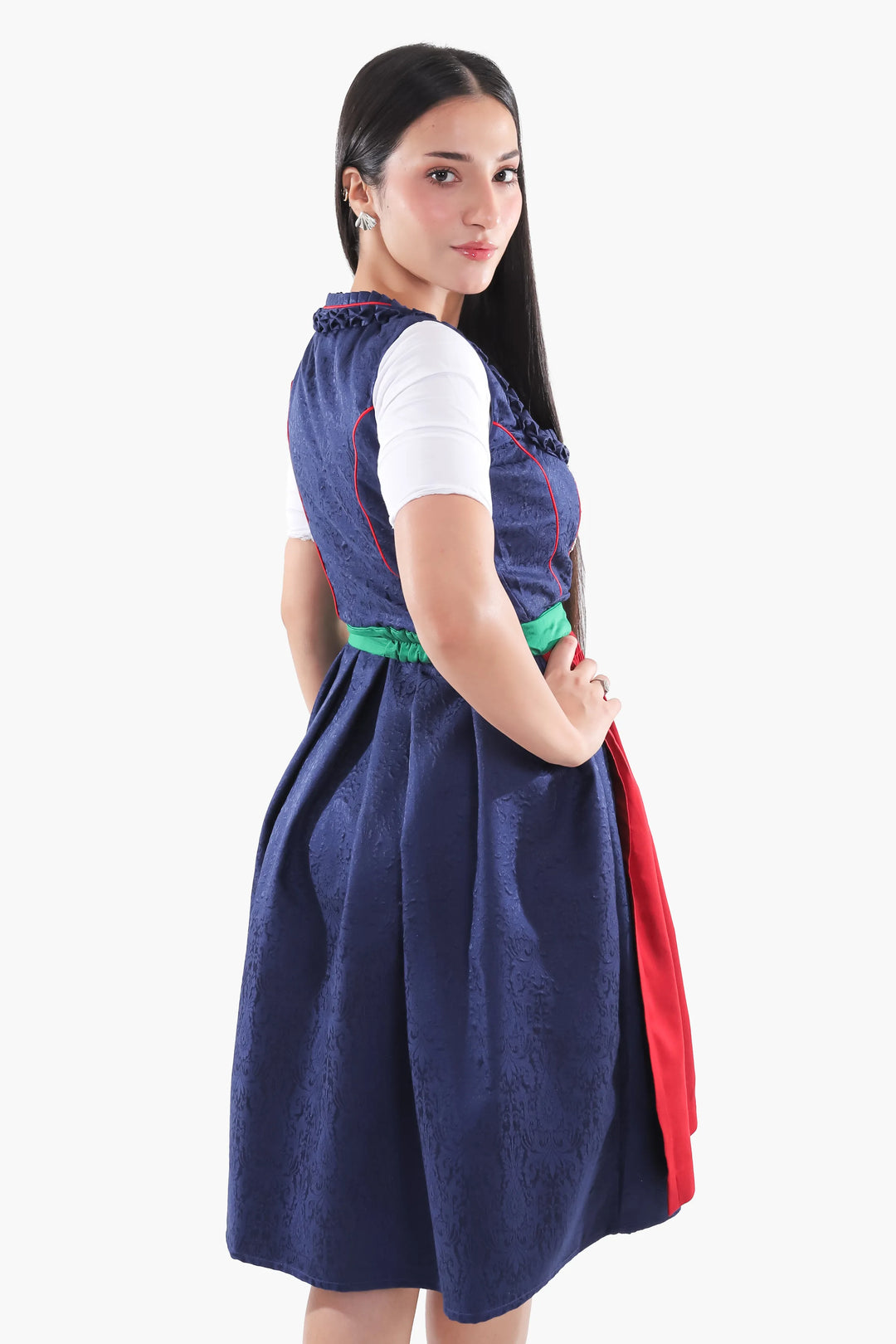 Dirndl Midi Damen | Traditionelles Trachtenkleid mit strukturiertem Mieder, Schürze und 60–70 cm Rocklänge