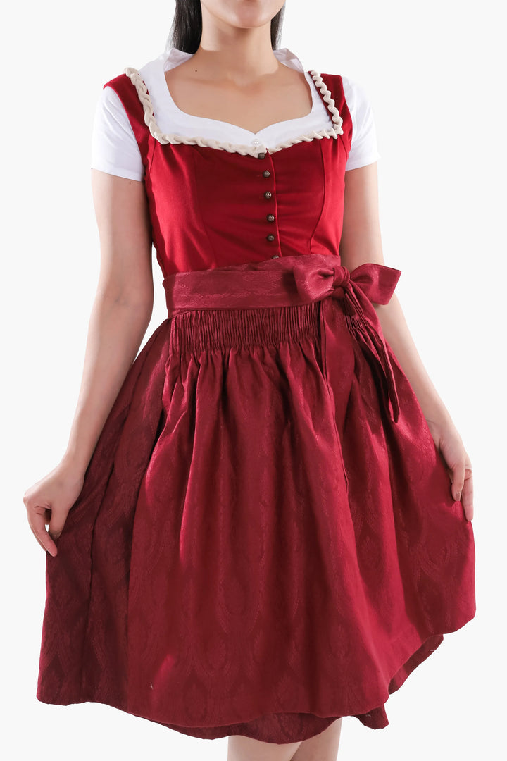Dirndl Midi Damen | Traditionelles Trachtenkleid mit Schürze, Zierdetails und figurbetonter Passform für Oktoberfest