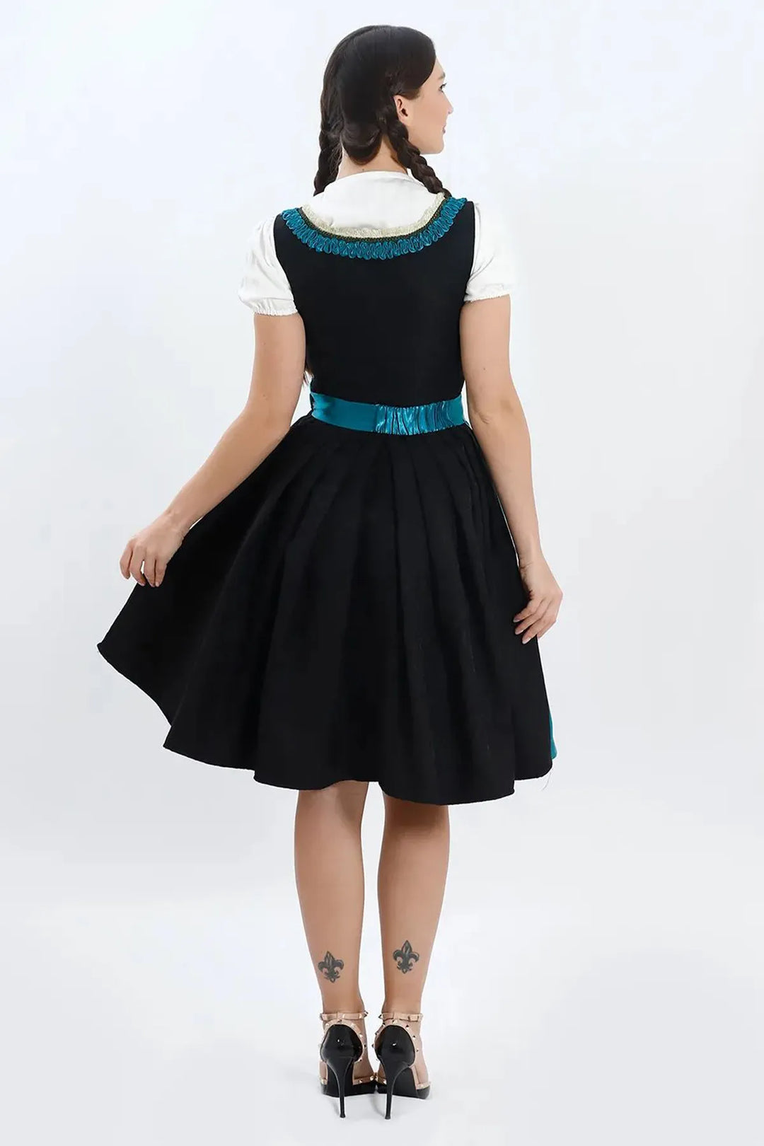 Dirndl Midi Damen | Elegantes Trachtenkleid mit Schürze, Zierdetails und figurbetonter Passform für festliche Anlässe