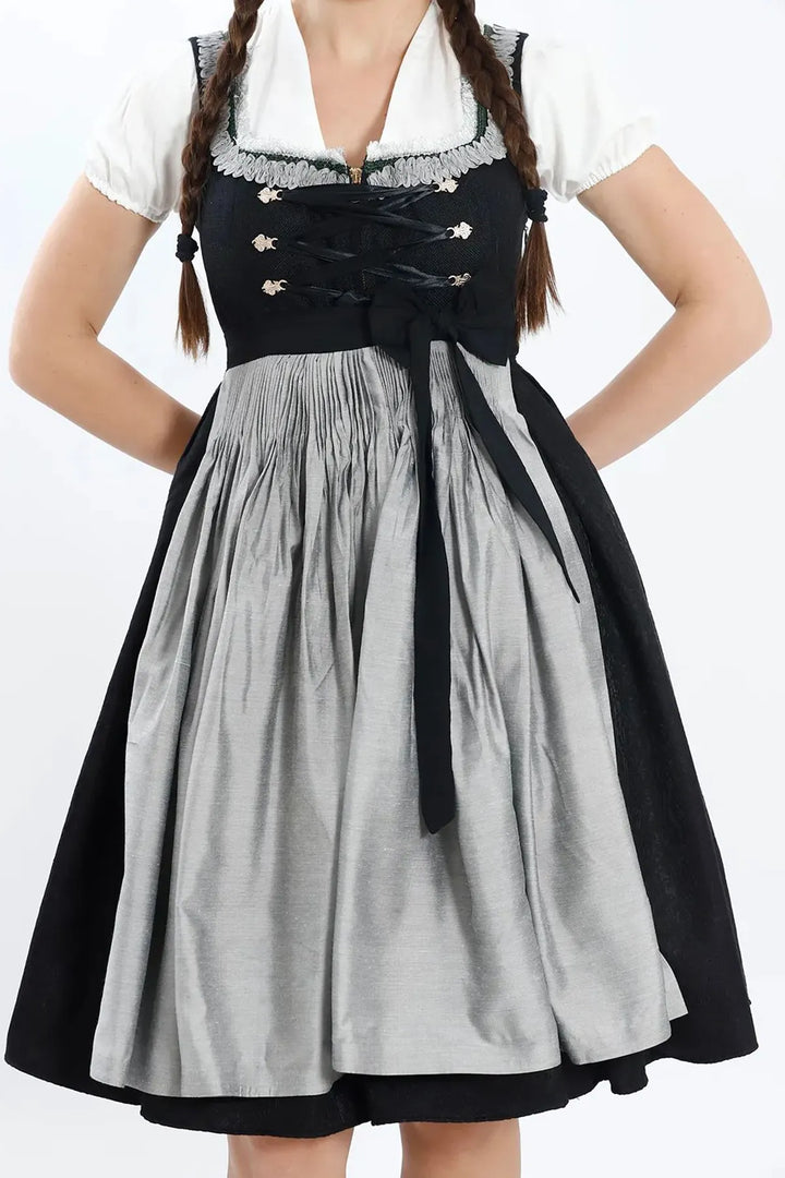 Dirndl Midi Damen | Elegantes Trachtenkleid mit Schürze, Zierdetails und figurbetonter Passform für Oktoberfest