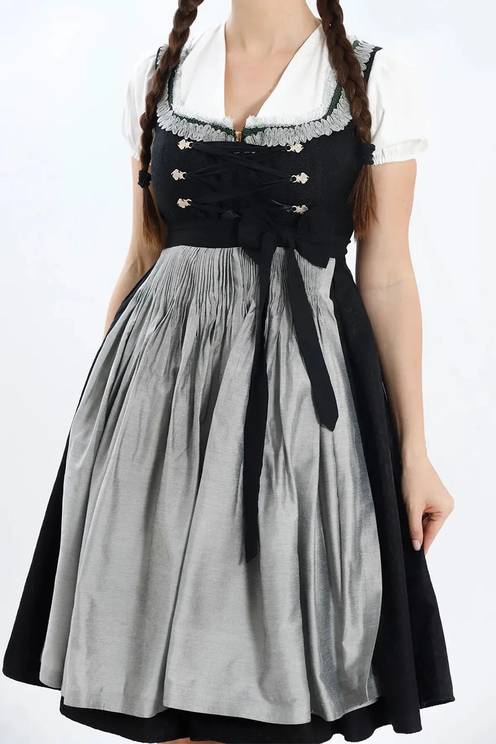 Dirndl Midi Damen | Elegantes Trachtenkleid mit Schürze, Zierdetails und figurbetonter Passform für Oktoberfest