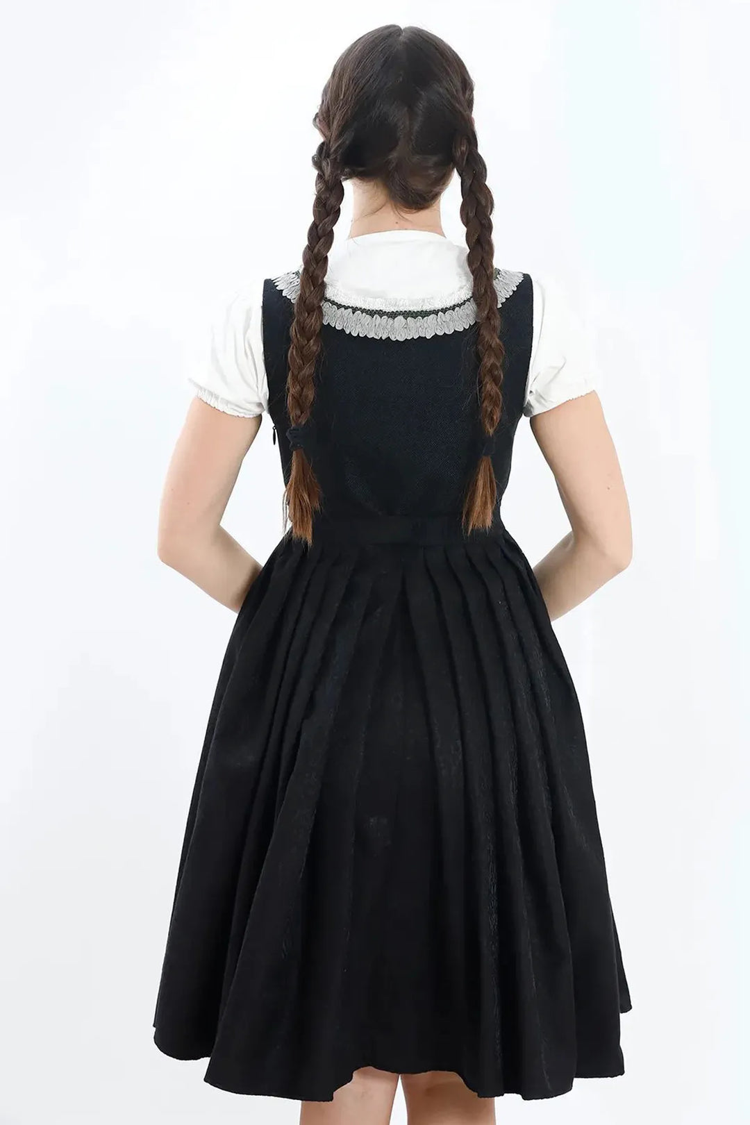 Dirndl Midi Damen | Elegantes Trachtenkleid mit Schürze, Zierdetails und figurbetonter Passform für Oktoberfest