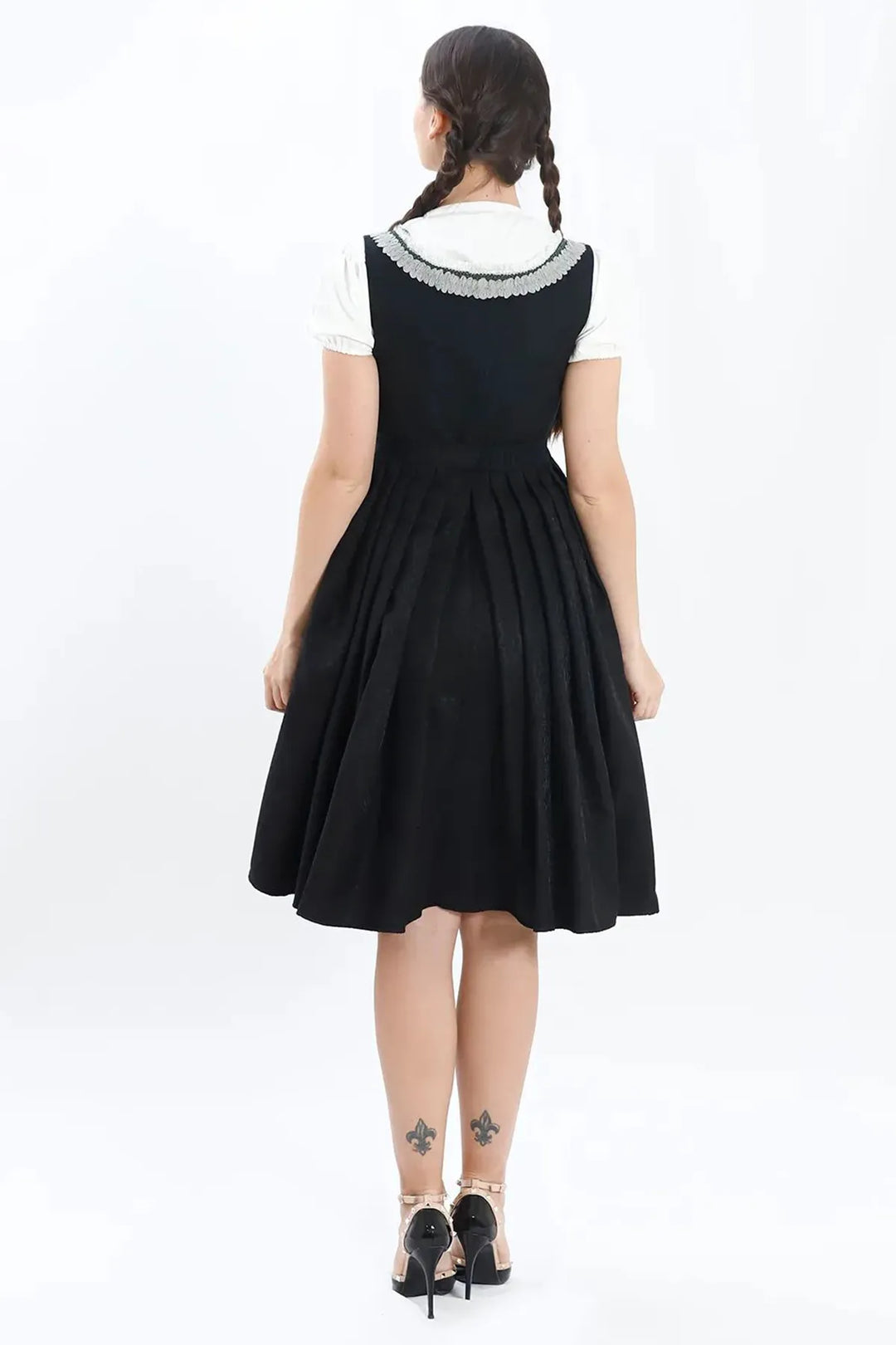 Dirndl Midi Damen | Elegantes Trachtenkleid mit Schürze, Zierdetails und figurbetonter Passform für Oktoberfest