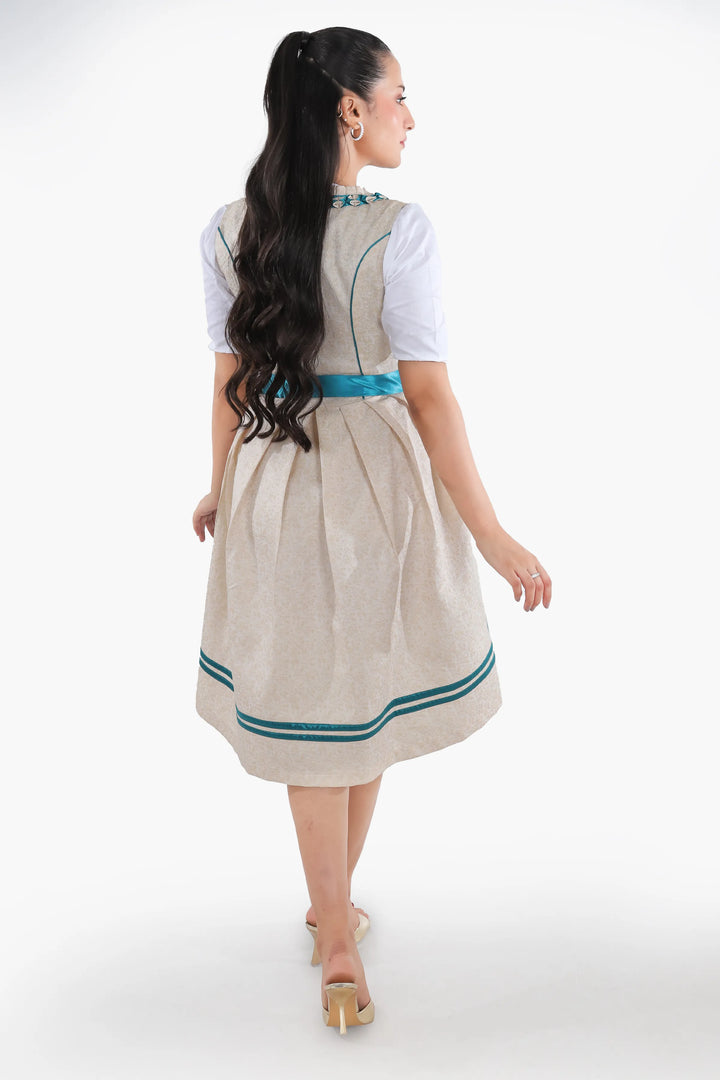 Dirndl Midi Damen | Traditionelles Trachtenkleid mit strukturiertem Mieder, Schürze und A-Linien-Rock für Oktoberfest