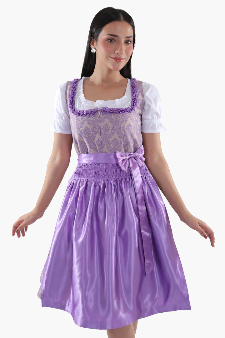 Damen Dirndl | Traditionelles Midi Trachtenkleid mit Stickerei und Schürze für Oktoberfest