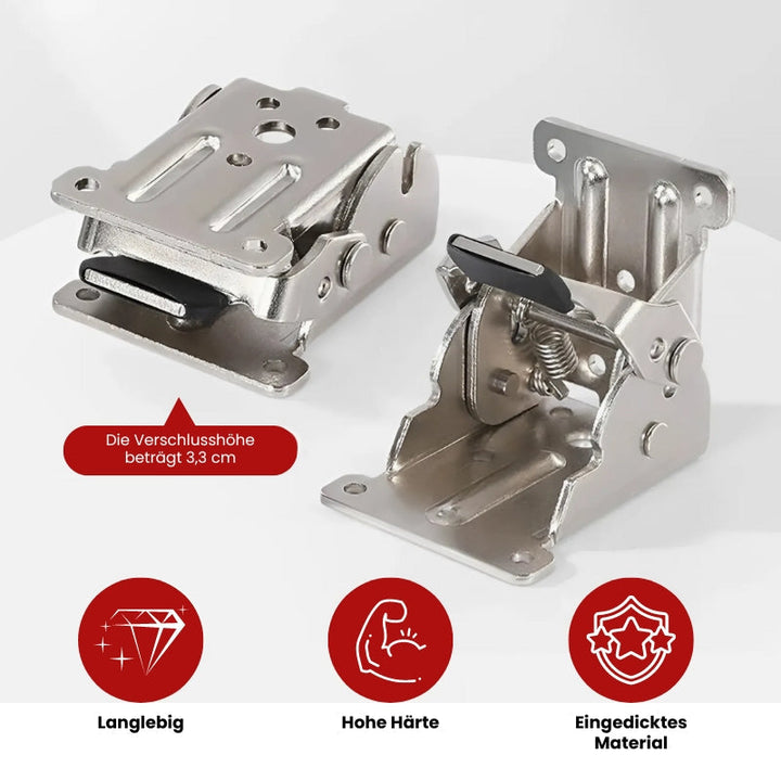 Selbstverriegelnde Klappscharniere 90° | 2er-Set aus verzinktem Metall mit Federverriegelung für Klapptische &amp; Möbel