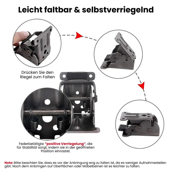 Selbstverriegelnde Klappscharniere 90° | 2er-Set aus verzinktem Metall mit Federverriegelung für Klapptische &amp; Möbel