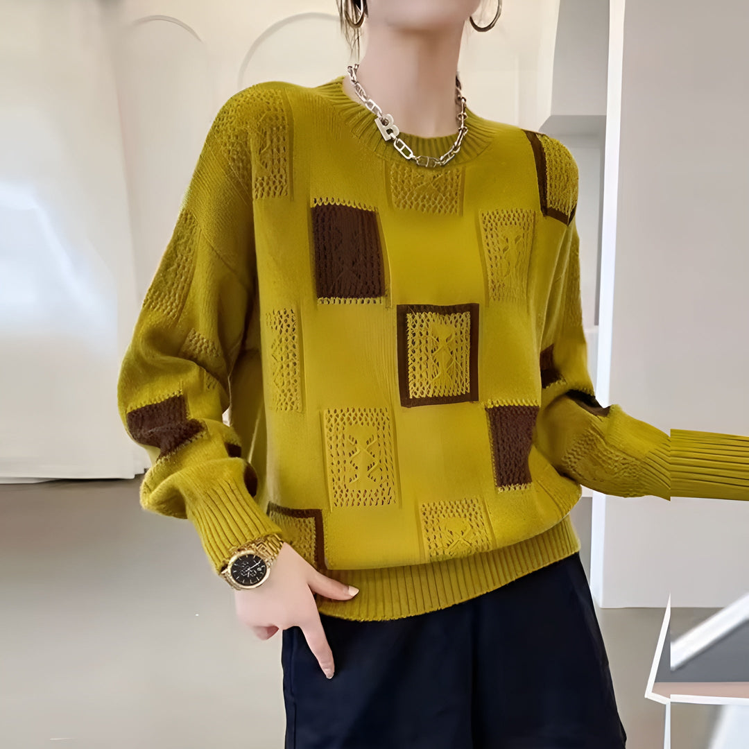 Damen Strickpullover mit geometrischem Muster | Weicher, warmer Pullover mit grafischem Design für Herbst und Winter im Alltag