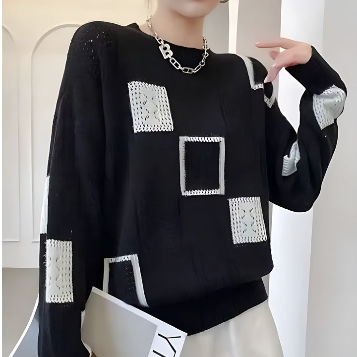 Damen Strickpullover mit geometrischem Muster | Weicher, warmer Pullover mit grafischem Design für Herbst und Winter im Alltag