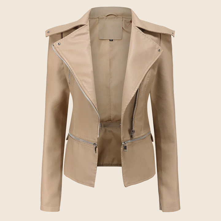 Damen Bikerjacke Slim Fit mit Reißverschluss | Figurbetonte Übergangsjacke mit praktischen Taschen für Alltag, Büro und Freizeit